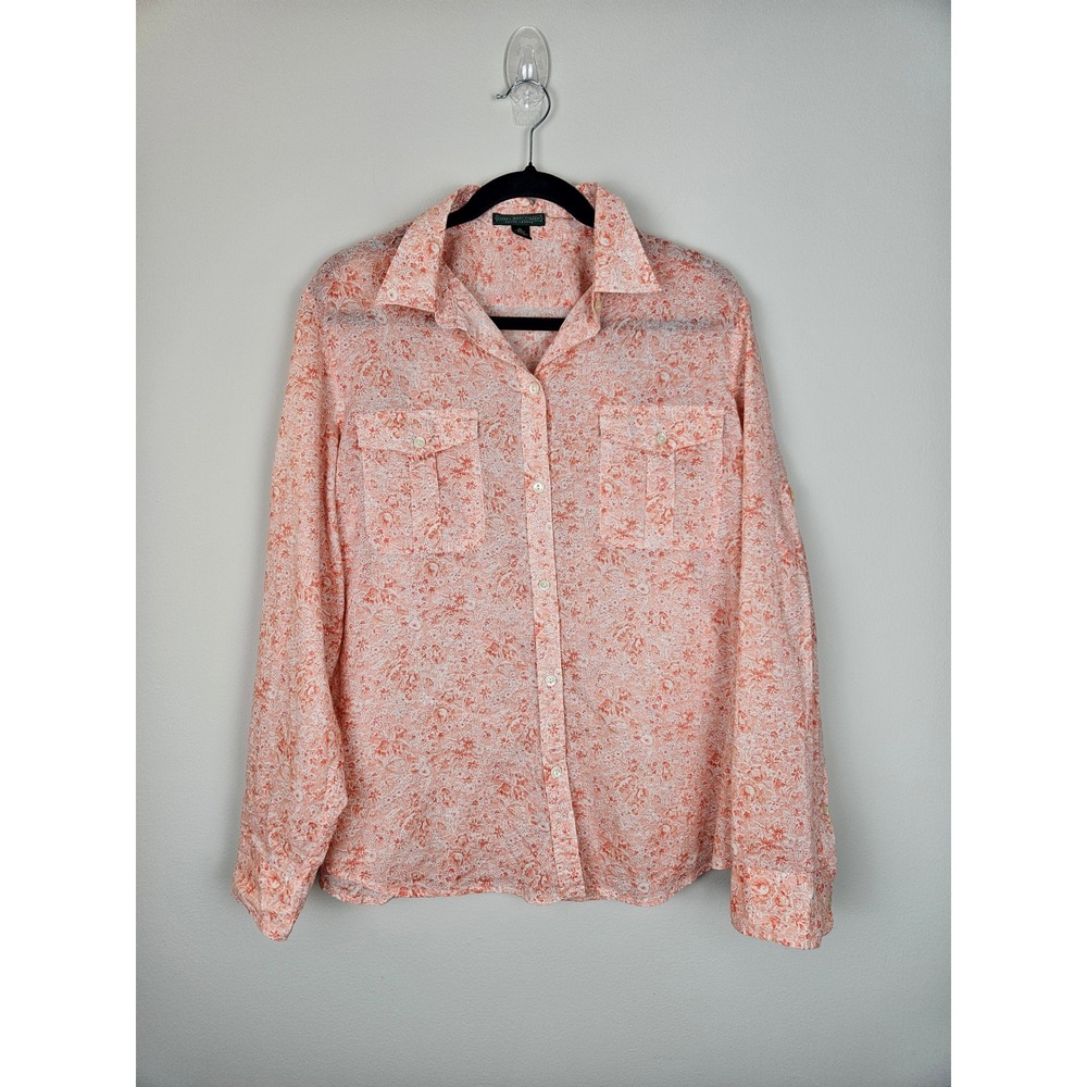 Lauren Jeans Company Ralph Lauren Women's XL Orange Floral Print Long Sleeve XL